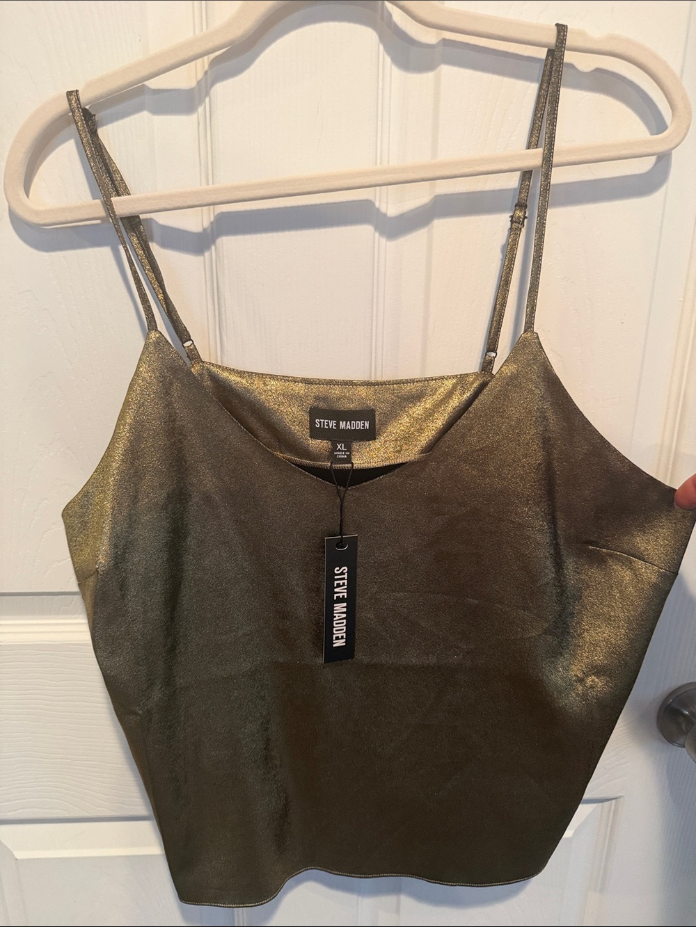 Steve Madden Metallic Olive Cami Top with Adjustable Straps